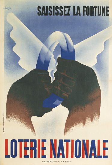 ANDRE SIMON (1899-1959). SAISISSEZ LA FORTUNE / LOTERIE NATIONALE. 1938. 47x31 inches, 119x80 cm. Jules Simon, Paris.